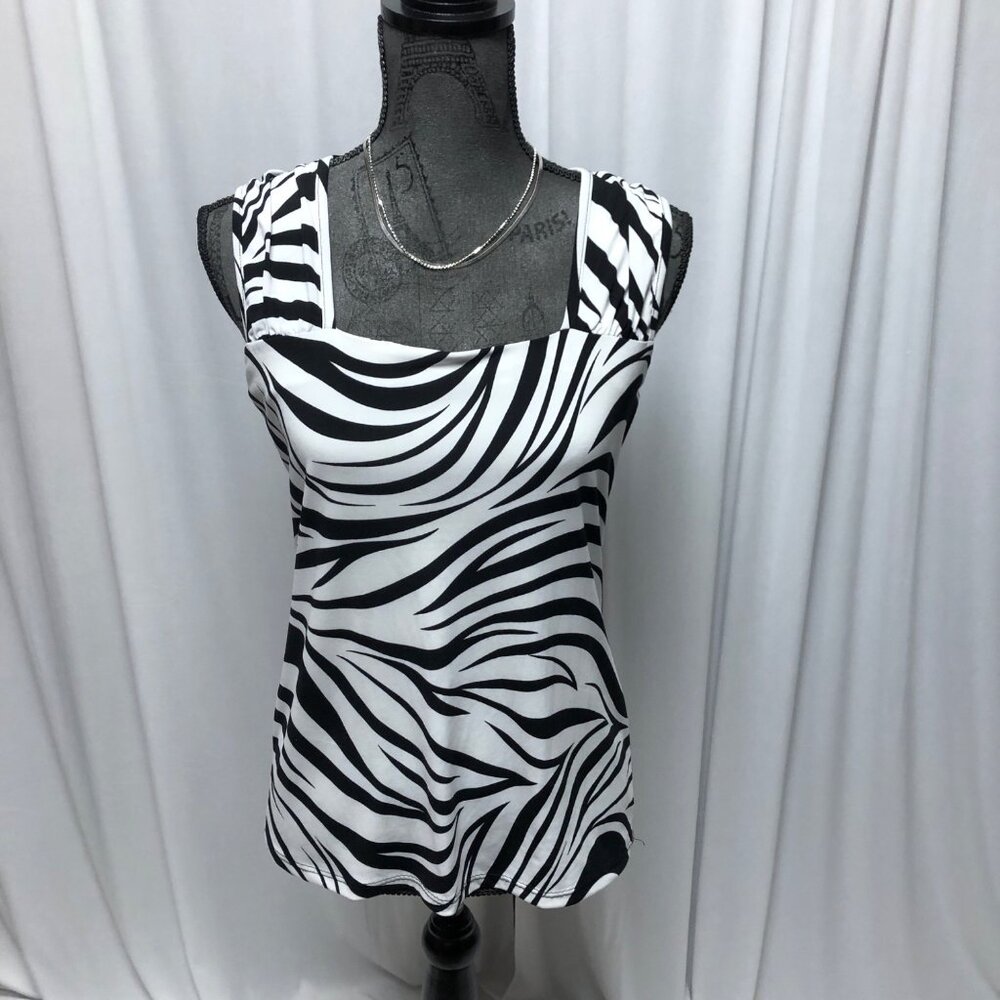 Monroe and Main Top Womens Size Small Black White Zebra Print Sleeveless Office